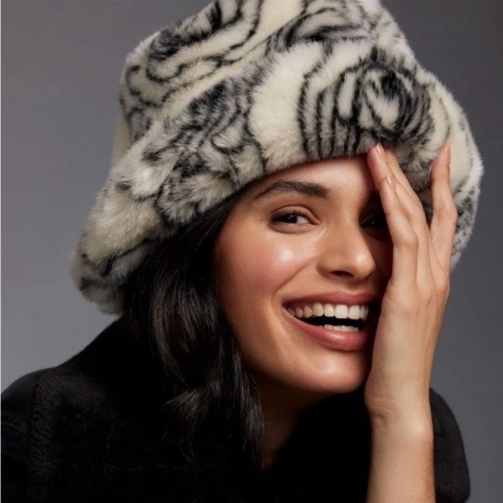 By Anthropologie Faux Fur Floral Bucket Hat Size: One Size